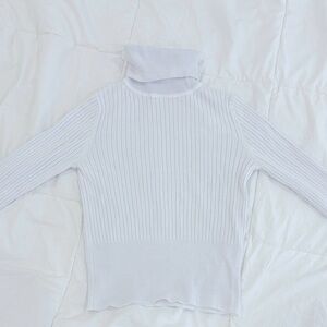 Zara White Ribbed Turtleneck Shirt